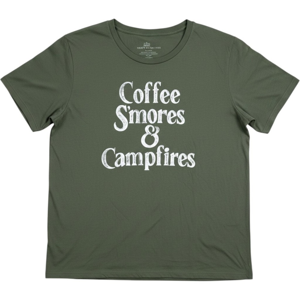 Torrid Happy Camper Olive Green Coffee Smores Campfires Graphic Tee 3X 22-24 NEW